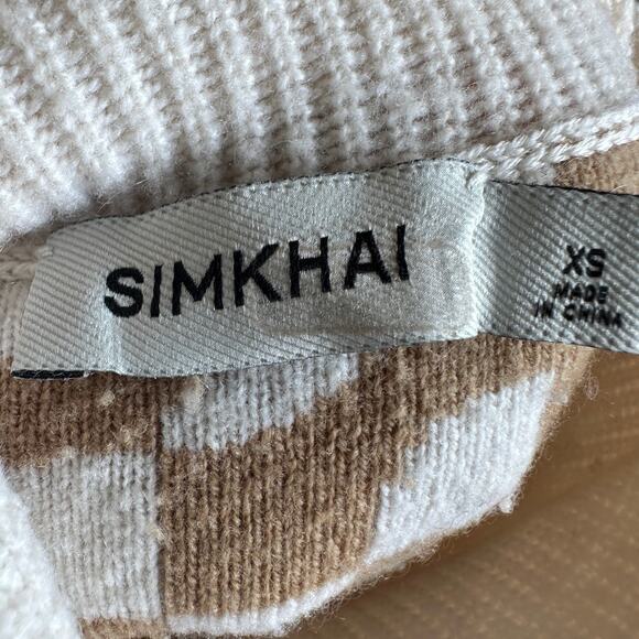Jonathan Simkhai Brown White Turtleneck Logo Sweater XS Soft Wool Oversized $400 - Picture 11 of 11